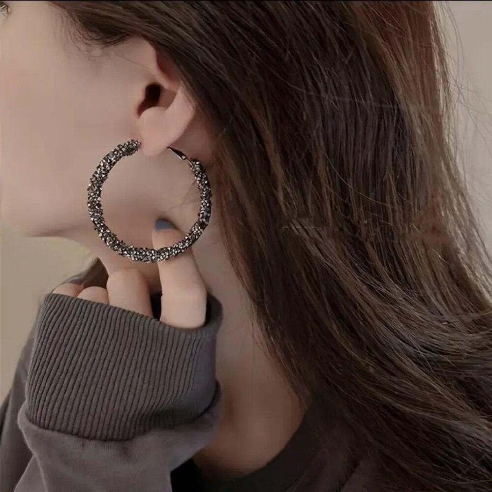 Crystal Rhinestone Hoop Earrings‎ - Picture 3 of 4